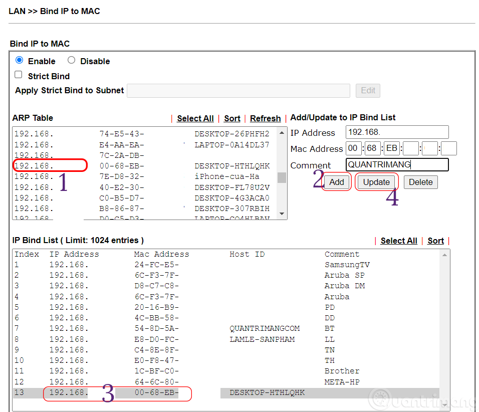 Tìm và thêm địa chỉ IP vào IP Bind List