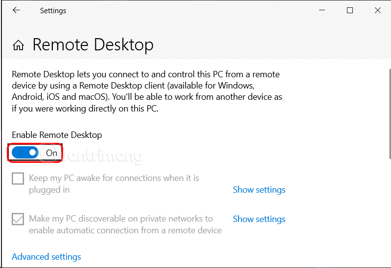 Bật Remote Desktop