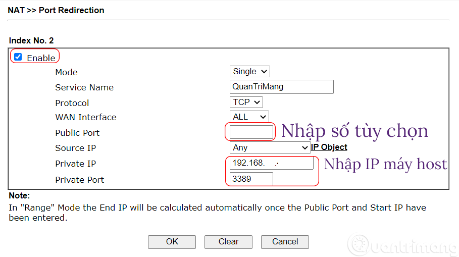 Tìm cài đặt NAT và thiết lập cổng
