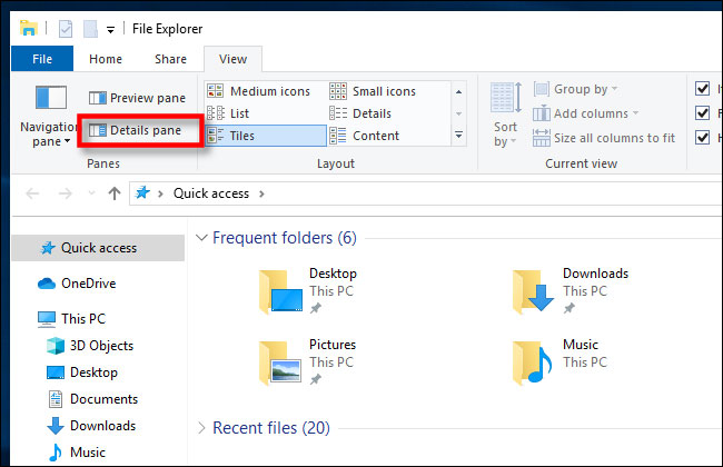 File Explorer cũng có một tính năng liên quan được gọi là Details Pane
