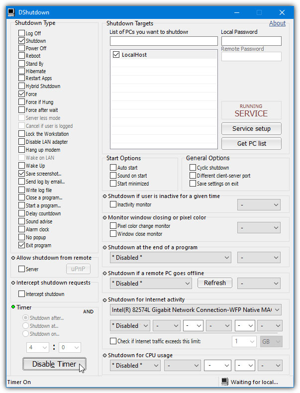 Giao diện DShutdown
