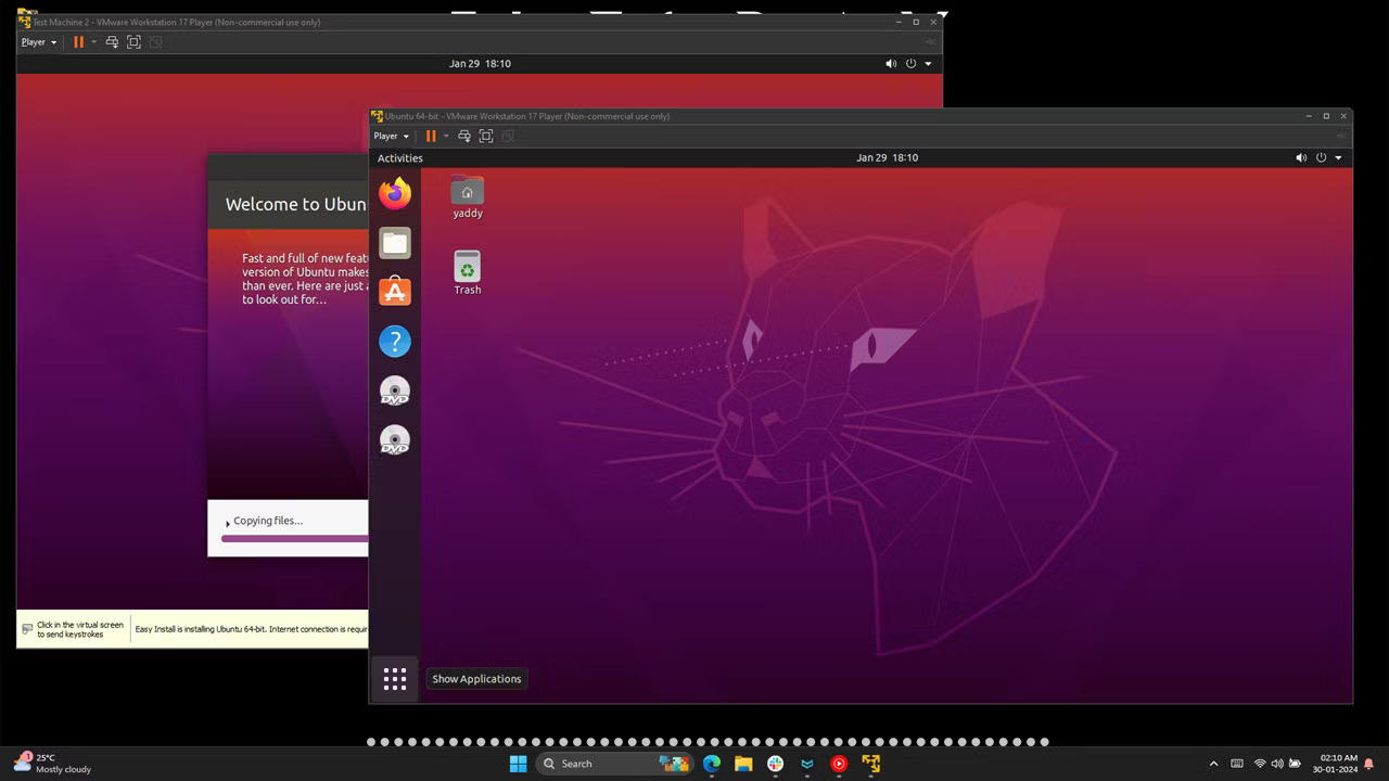 VMware Player chạy hai máy ảo cùng lúc.
