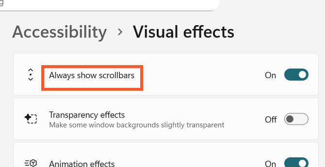Hiển thị thanh cuộn trên Windows 11