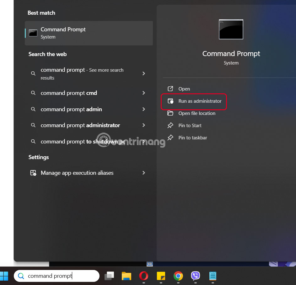 Chạy Command Prompt quyền Admin