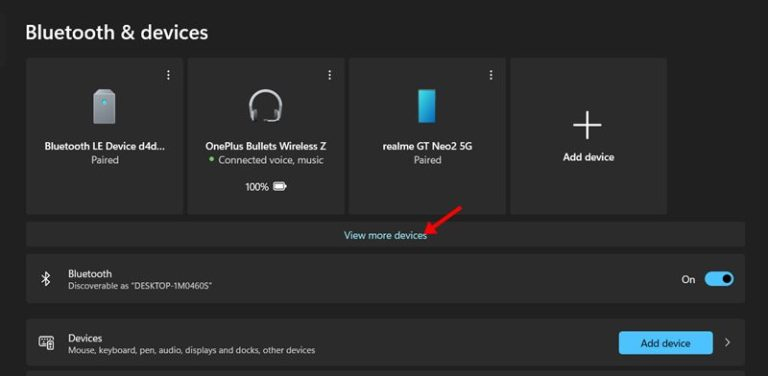Mở rộng danh sách thiết bị Bluetooth trên Windows 11
