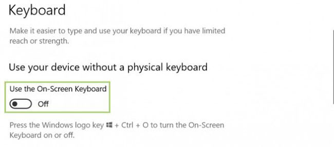 Bật tùy chọn Use the On-Screen Keyboard