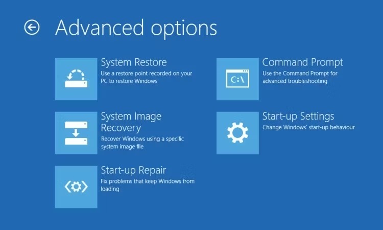 Tùy chọn Advanced Startup của Windows 10