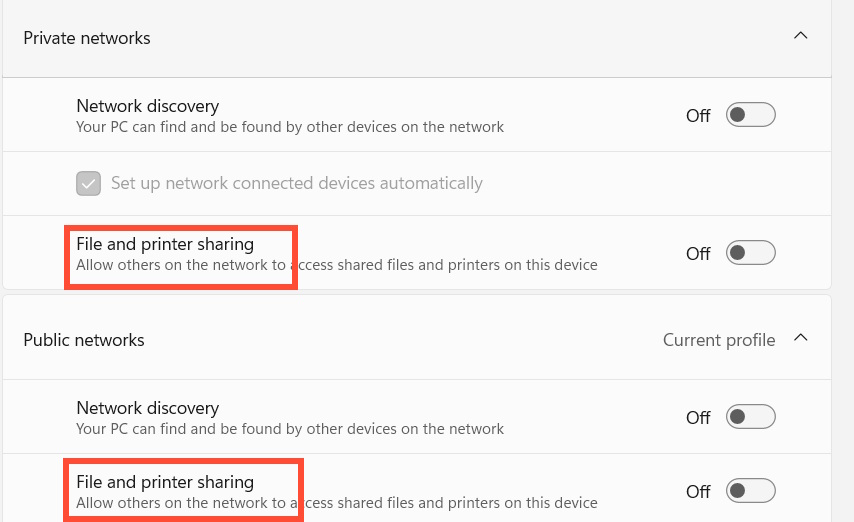 Bật File and Printer Sharing