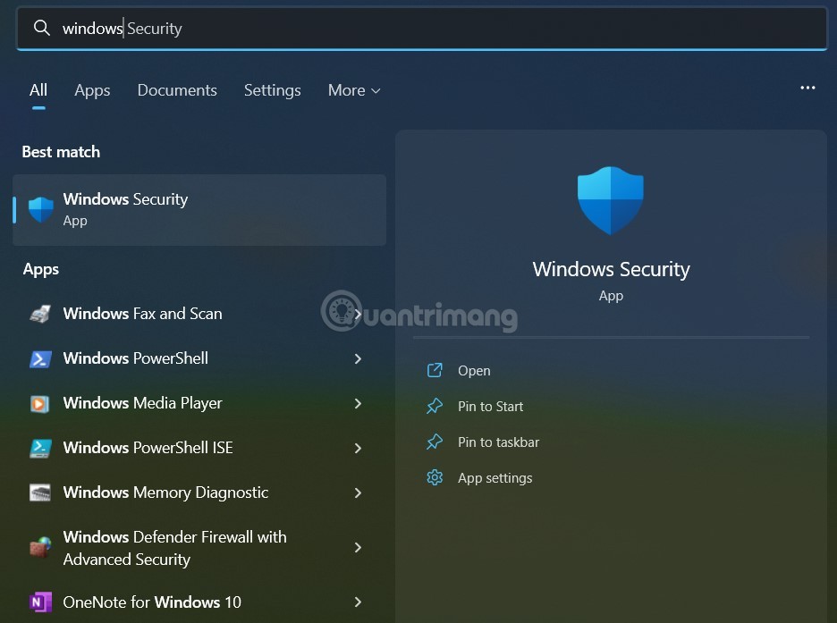 Tìm và mở Windows Security