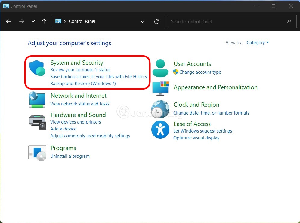 Nhấn vào System and Security
