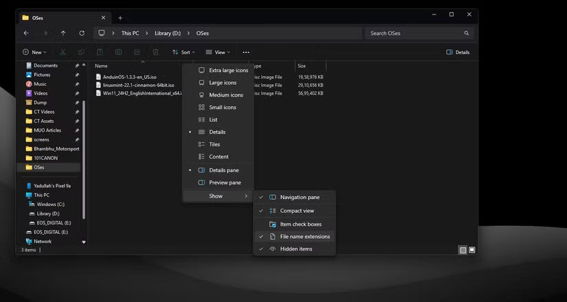 Tùy chọn File name extensions trong File Explorer
